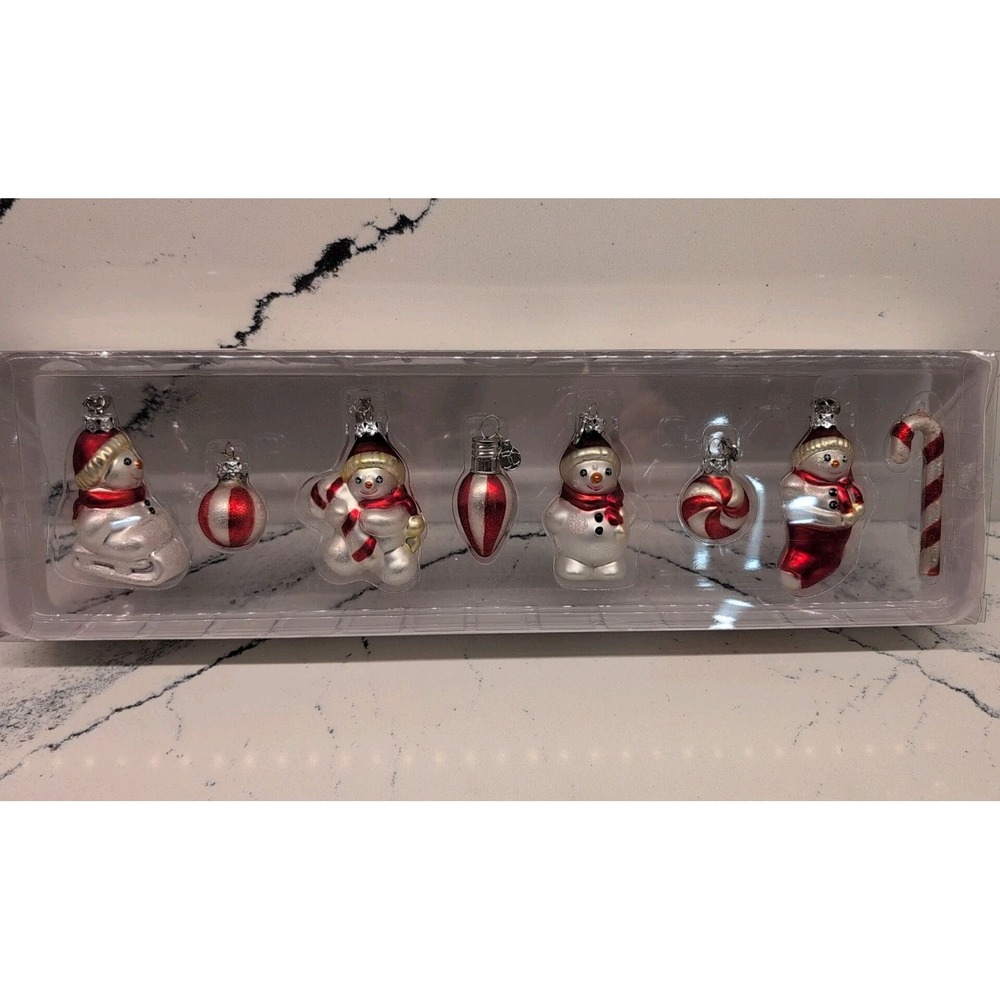 VTG Dept56 Christmas Ornaments: Billy Buttons 8pcs Set Red White Mini Cute!
